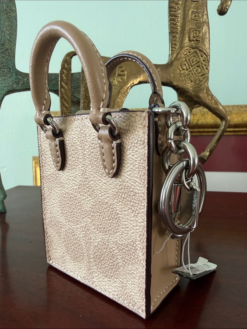 NWT Coach North South Mini Tote Bag Charm with Top Handles in Signature Canvas - Picture 16 of 16